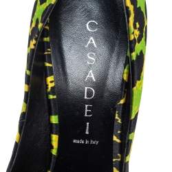 Casadei Multicolor Satin And Patent Leather Cap Toe Platform Pumps Size 37.5