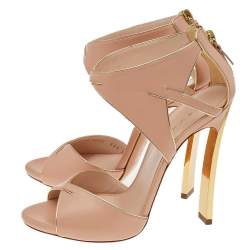 Pre Owned Casadei Beige/Gold Leather Sandals Size 38