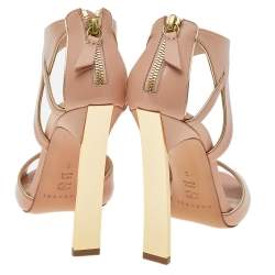 Pre Owned Casadei Beige/Gold Leather Sandals Size 38