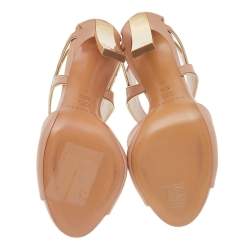 Pre Owned Casadei Beige/Gold Leather Sandals Size 38