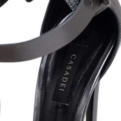 Casadei Metallic Grey Leather T-Strap Platform Sandals Size 40
