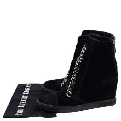 Pre Owned Casadei Black Suede Chain Detail Wedge High Top Sneakers Size 39