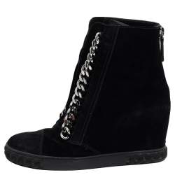 Pre Owned Casadei Black Suede Chain Detail Wedge High Top Sneakers Size 39