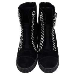 Pre Owned Casadei Black Suede Chain Detail Wedge High Top Sneakers Size 39
