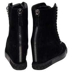 Pre Owned Casadei Black Suede Chain Detail Wedge High Top Sneakers Size 39