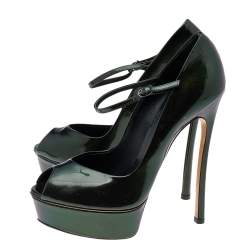 Pre Owned Casadei Two Tone Patent Leather Blade Peep Toe Platform Mary Jane Pumps Size 37.5