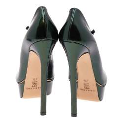 Pre Owned Casadei Two Tone Patent Leather Blade Peep Toe Platform Mary Jane Pumps Size 37.5