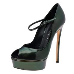 Pre Owned Casadei Two Tone Patent Leather Blade Peep Toe Platform Mary Jane Pumps Size 37.5