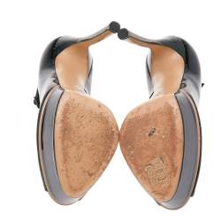 Pre Owned Casadei Two Tone Patent Leather Blade Peep Toe Platform Mary Jane Pumps Size 37.5