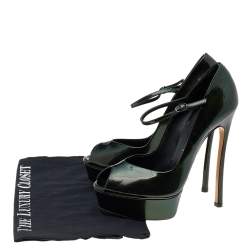 Pre Owned Casadei Two Tone Patent Leather Blade Peep Toe Platform Mary Jane Pumps Size 37.5