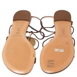 Pre Owned Casadei Brown Croc Embossed Leather Strappy Flat Sandals Size 38.5