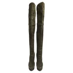 Pre Owned Casadei Dark Green Suede Over The Knee  Boots Size 38.5