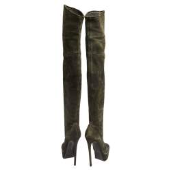Pre Owned Casadei Dark Green Suede Over The Knee  Boots Size 38.5