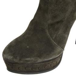 Pre Owned Casadei Dark Green Suede Over The Knee  Boots Size 38.5