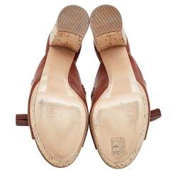 Pre Owned Casadei Brown Leather Tassel Platform Slide Sandals Size 40.5