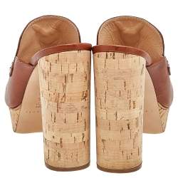 Pre Owned Casadei Brown Leather Tassel Platform Slide Sandals Size 40.5