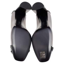 Pre Owned Casadei Black/Grey Patent and Leather Square Toe Pumps Size 38