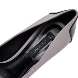 Pre Owned Casadei Black/Grey Patent and Leather Square Toe Pumps Size 38