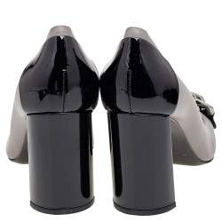 Pre Owned Casadei Black/Grey Patent and Leather Square Toe Pumps Size 38