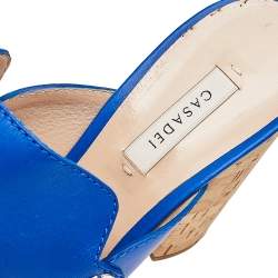 Pre Owned Casadei Blue Leather Tassel Platform Slide Sandals Size 40.5