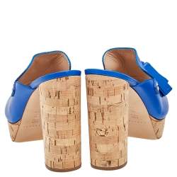 Pre Owned Casadei Blue Leather Tassel Platform Slide Sandals Size 40.5