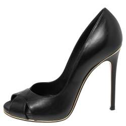 Pre Owned Casadei Black Leather Crisscross Peep-Toe Pumps Size 37
