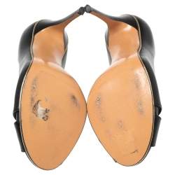 Pre Owned Casadei Black Leather Crisscross Peep-Toe Pumps Size 37