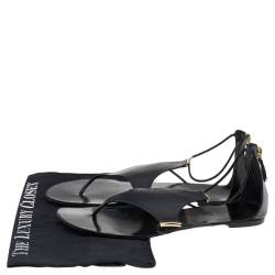 Pre Owned Casadei Black Leather Ankle Strap Flat Sandals Size 40