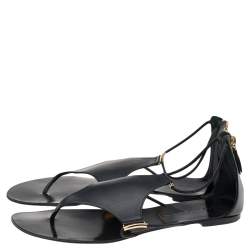 Pre Owned Casadei Black Leather Ankle Strap Flat Sandals Size 40