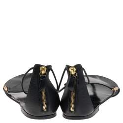 Pre Owned Casadei Black Leather Ankle Strap Flat Sandals Size 40