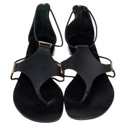 Pre Owned Casadei Black Leather Ankle Strap Flat Sandals Size 40