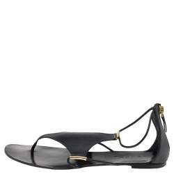 Pre Owned Casadei Black Leather Ankle Strap Flat Sandals Size 40