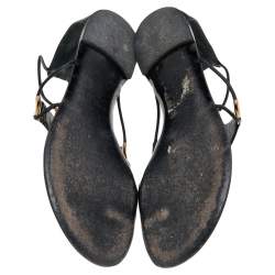 Pre Owned Casadei Black Leather Ankle Strap Flat Sandals Size 40