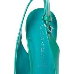 مملوكة مسبقًا حذاء كعب عالى كاساديه سير خلفي مقدمة مفتوحة جلد لامع أخضر مزرق مقاس 39