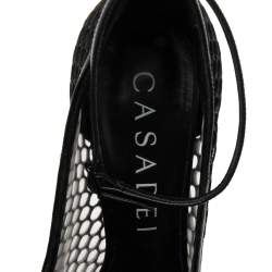 Pre Owned Casadei Black Leather and Mesh Laser Cut Ankle-Strap Pumps Size 38
