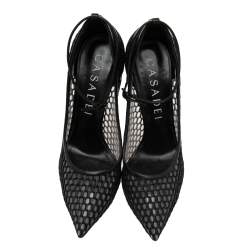 Pre Owned Casadei Black Leather and Mesh Laser Cut Ankle-Strap Pumps Size 38