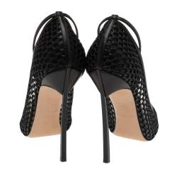 Pre Owned Casadei Black Leather and Mesh Laser Cut Ankle-Strap Pumps Size 38