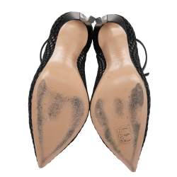 Pre Owned Casadei Black Leather and Mesh Laser Cut Ankle-Strap Pumps Size 38
