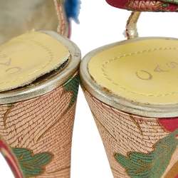 Pre Owned Casadei Multicolor Satin And Leather Wedge Ankle Strap Sandals Size 37