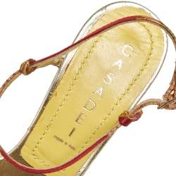 Pre Owned Casadei Multicolor Satin And Leather Wedge Ankle Strap Sandals Size 37