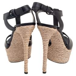 Pre Owned صندل كاسادي إسبادريل جلد أسود سير حرف تي نعل سميك مقاس 39