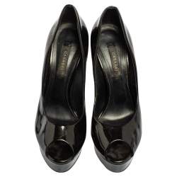 Pre Owned Casadei Black Patent Leather  Peep Toe Platform Pumps Size 38.5