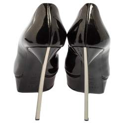 Pre Owned Casadei Black Patent Leather  Peep Toe Platform Pumps Size 38.5