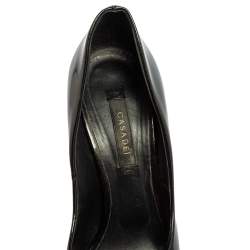 Pre Owned Casadei Black Patent Leather  Peep Toe Platform Pumps Size 38.5