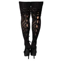 Pre Owned Casadei Black Knit Fabric And Suede Platform Knee High Boots Size 38.5