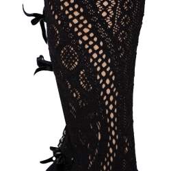 Pre Owned Casadei Black Knit Fabric And Suede Platform Knee High Boots Size 38.5