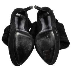 Pre Owned Casadei Black Knit Fabric And Suede Platform Knee High Boots Size 38.5