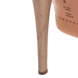 Pre Owned Casadei Bronze/Beige Leather And Lamé Leopard Print Fabric Lace Up Bow Peep Toe Pumps Size 39