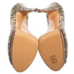 Casadei Beige/Green Lizard Embossed Leather  Peep Toe Platform Pumps Size 38