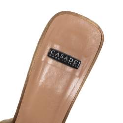 Pre Owned Casadei Beige Woven Leather Bow Peep-Toe Platform Slide Sandals Size 38